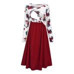 MaNMaNing Kadın hamile elbise Nur_Sing emzirme uzun kollu Crewneck yumuşak rahat çiçek Patchwork gevşek Fit katı Maxi gebelik gecelik giysileri, kırmızı, S