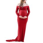 MaNMaNing Kadın Hamile Fotoğraf Çekimi Elbise Hamile Elbise Sahne Fotoğraf Kol Hamilelik Düz Uzun Kadın Emzirme Elbisesi Gecelik 33, kırmızı, M