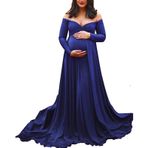 MaNMaNing Kadın hamile fotoğraf elbise zarif dantelli fırfır etek kolsuz dantel Crewneck uzun Maxi şifon hamile elbise fotoğraf çekimi için, Mavi #8, M