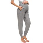 MaNMaNing Kadın hamile pantolon üzerinde yumru rahat gevşek Fit esnek yüksek bel bol yumuşak katı uzun rahat gebelik spor günlük pantolon, gri, XL