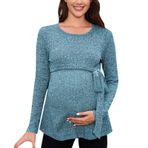 MaNMaNing Kadın hamile tişörtü, düzensiz alt kenarlı, gündelik, uzun kollu, yuvarlak yaka, emzirme için basic tişört MANING88-K164, Mavi, XL