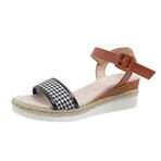 MaNMaNing Kadın Kama Sandalet Geniş Fit Platform Moda Yaz Bin Kuş Damalı Kumaş Toka Topuk Kalın Taban Rahat Yürüyüş Sandalet Bayanlar Tıknaz Plaj Platformu Sandalet, siyah, 7 UK X-Narrow