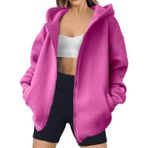 MaNMaNing Kadın Kapüşonlu Fermuarlı Sweatshirt Büyük Beden Uzun Kollu Polar Ceketler Kaban Egzersiz Kıyafetleri Sonbahar Modası (Sıcak Pembe, L)