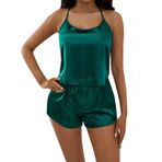 MaNMaNing Kadın Kısa Pijama Seksi İç Çamaşırı Saten Kaşkorse Şort Gecelik Bayan Seksi Hamile Pazen Pijama Takımı, yeşil, XXL