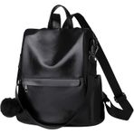 MaNMaNing Kadın Moda Sırt Çantası Yumuşak Deri Omuz Okul Çantası Su Geçirmez Hafif Fermuarlı Peluş Top Charm Büyük Kapasiteli Kadın Günlük Seyahat Yürüyüş Sırt Çantası Günlük Seyahat Yürüyüş Sırt