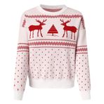 MaNMaNing Kadın Noel Kazak Kazak Balıkçı Yaka Kazak Hafif Komik Baskılı Dar Kesim Uzun Kollu Sweatshirt Bayanlar Tatil Kış Parti Üstleri Bluz, Beyaz #2, M