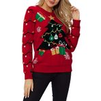 MaNMaNing Kadın Noel Kazak Kazak Balıkçı Yaka Kazak Hafif Komik Baskılı Dar Kesim Uzun Kollu Sweatshirt Bayanlar Tatil Kış Parti Üstleri Bluz, Kırmızı #1, XL