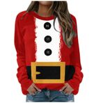 MaNMaNing Kadın Noel Sweatshirt Kazak Yumuşak Dar Kesim Sevimli Noel Baba Baskılı Uzun Kollu Bisiklet Yaka Kazak Bayanlar Tatil Parti Gömlek Üstler, Kırmızı #4, S