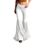 MaNMaNing Kadın Pantolonu Yazlık Geniş Kesim Yüksek Belli Püsküllü Retro Western Tarzı Rahat Günlük Pantolon Süet Görünümlü Şık Pantolon, Beyaz, XXL