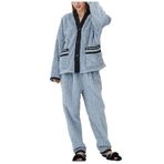 MaNMaNing Kadın Pijamaları Üniseks Kışlık Flanel Baskılı Sıcak Uzun Kollu Pantolon Düğmeli Yumuşak Takım Gecelik Bayan Yumuşak Pamuk Hayvan Pijama Takımı, mavi, M