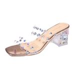 MaNMaNing Kadın Plaj Slaytları Sandalet Yaz Moda Yapay Elmas Şeffaf Kare Topuk Kaymaz Yüksek Topuklu Terlik Bayanlar Rahat Yürüyüş Strappy Flip Flop Sandalet, altın, 4.5 UK 3X-Narrow