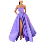 MaNMaNing Kadın Seksi Straplez Düz Renk Uzun Fermuarlı Göğüs Dolgusu Gece Elbisesi (Purple, L)