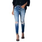 MaNMaNing Kadın Skinny Yırtık Kot Pantolon Orta Belli Streç Düz Eskitilmiş Günlük Dar Kesim Bayan Moda Bilek Kot Pantolon Cepli, bir, XL