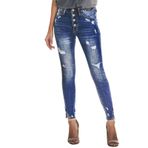 MaNMaNing Kadın Skinny Yırtık Kot Yüksek Belli Düz Streç Günlük Sıkıntılı Dar Kesim Bayan Moda Uzun Kot Pantolon Cepli, b, M