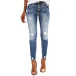 MaNMaNing Kadın Skinny Yırtık Kot Yüksek Belli Düz Streç Günlük Sıkıntılı Dar Kesim Bayan Moda Uzun Kot Pantolon Cepli, b, XL