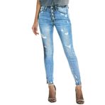 MaNMaNing Kadın Skinny Yırtık Kot Yüksek Belli Düz Streç Günlük Sıkıntılı Dar Kesim Bayan Moda Uzun Kot Pantolon Cepli, bir, L