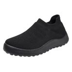 MaNMaNing Kadın Slip on sneakers hafif nefes örgü esnek koşu yürüyüş ayakkabısı rahat atletik kalın yumuşak taban rahat bayanlar spor salonu çorap spor ayakkabı, siyah, 6.5 UK