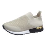 MaNMaNing Kadın Slip on sneakers hafif nefes örgü esnek yürüyüş koşu ayakkabıları konfor atletik düz yumuşak taban hava yastığı bayanlar rahat moda tıknaz spor salonu çorap spor ayakkabı, bej, 6.5 UK