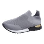 MaNMaNing Kadın Slip on sneakers hafif nefes örgü örgü esnek koşu yürüyüş ayakkabısı konfor atletik düz yumuşak taban hava yastığı bayanlar rahat moda tıknaz spor salonu çorap spor ayakkabı, gri, 6 UK