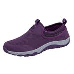 MaNMaNing Kadın Slip on sneakers hafif nefes örgü örgü esnek koşu yürüyüş ayakkabısı Lace up rahat atletik kalın taban rahat bayanlar spor spor ayakkabı, mor, 5 UK Wide