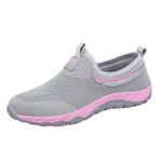 MaNMaNing Kadın Slip on sneakers hafif nefes örgü örgü esnek koşu yürüyüş ayakkabısı Lace up rahat atletik kalın taban rahat bayanlar spor spor ayakkabı, pinguin gri, 5.5 UK Wide