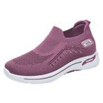 MaNMaNing Kadın Slip on sneakers hafif nefes örgü örgü esnek koşu yürüyüş ayakkabısı rahat atletik kalın yumuşak taban rahat bayanlar spor spor ayakkabı, mor, 4 UK