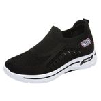 MaNMaNing Kadın Slip on sneakers hafif nefes örgü örgü esnek koşu yürüyüş ayakkabısı rahat atletik kalın yumuşak taban rahat bayanlar spor spor ayakkabı, siyah, 6.5 UK
