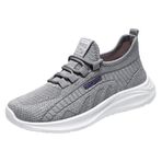 MaNMaNing Kadın Slip on sneakers hafif örgü esnek koşu yürüyüş ayakkabısı Lace up rahat nefes atletik kalın yumuşak taban rahat bayanlar spor spor ayakkabı, gri, 6 UK