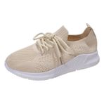 MaNMaNing Kadın Slip on Trainers Hafif Bağcıklı Örgü Esnek Yürüyüş Koşu Ayakkabıları Konfor Nefes Alabilir Örgü Kalın Yumuşak Taban Yastıklı Bayanlar Günlük Spor Salonu Çorap Spor Ayakkabı, bej, 7 UK
