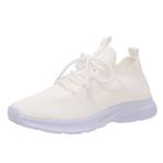 MaNMaNing Kadın Slip on Trainers Mesh Örme Esnek Koşu Yürüyüş Ayakkabıları Bağcıklı Hafif Nefes Alabilir Rahat Atletik Yumuşak Taban Günlük Bayanlar Spor Salonu Spor Çorap Spor Ayakkabı, bej, 7 UK