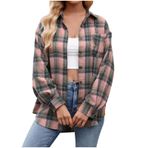 MaNMaNing Kadın Sokak Bol Kareli Ceket Moda Günlük İnce Sonbahar Kadın Ceketi (Pink, S)