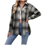 MaNMaNing Kadın Sonbahar Moda Günlük İnce Sokak Gevşek Kareli Ceket Kadın (Bej, XL)