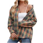 MaNMaNing Kadın Sonbahar Moda Günlük İnce Sokak Gevşek Kareli Ceket Kadın (Turuncu, XL)