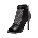 MaNMaNing Kadın Stiletto Yüksek Topuk Sandalet Moda Deri Örgü Açık Burun Yüksek Üst Platform Çizmeler Sandalet Rahat Bayanlar Nefes Rahat Düğün Balo Sandalet, siyah, 5.5 UK 3X-Narrow