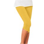 MaNMaNing Kadın Taytları Günlük Moda Elastik Pileli Kırpılmış Tayt Asılı Tendon Kalem Şort Tayt Büyük Beden, Kloş Tayt, Kırpılmış Tayt, Yellow, M