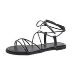 MaNMaNing Kadın yaz düz sandalet moda yaz deri ince Strappy ayak bileği Strappy sandalet bayanlar hafif rahat slaytlar plaj ayakkabısı, siyah, 5 UK Wide