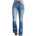 MaNMaNing Kadın Yırtık Kloş Kot Pantolon Orta Belli Y2k Elastik Esnek Rahat Fermuarlı Günlük Çizme Uzun Kot Pantolon Cepli Pantolon, mavi (Light Blue), XL