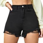 MaNMaNing Kadın Yırtık Kot Şort Yüksek Belli Vintage R_aw Etek Esnek Slim FIt Moda Bayanlar Yaz Jean Kısa Pantolon Cepli, siyah, XL