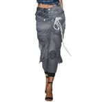 MaNMaNing Kadın Yüksek Elastik Belli Bol Kot Moda 2 Parça Sarılmış Tasarım Günlük Bilek Boyu Kot Pantolon Cepli Jogger Pantolon, gri, L
