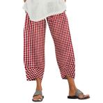MaNMaNing Kadınlar için bol pantolon rahat bel kırpma ekose baskı Harem keten elastik pantolon cep Boho İpli eşofman hamile yüksek bel iş pantolonu yaz Capri Lounge Culottes, kırmızı, XXL