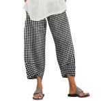 MaNMaNing Kadınlar için bol pantolon rahat bel kırpma ekose baskı Harem keten elastik pantolon cep Boho İpli eşofman hamile yüksek bel iş pantolonu yaz Capri Lounge Culottes, siyah, XL
