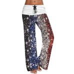 MaNMaNing Kadınlar için bol pantolon rahat yüksek bel pantolon cep şeritli elastik bel baskılı Yoga uzun pantolon Boho çan alt salon eşofman Boho kırpılmış yürüyüş eşofman, gri, XL