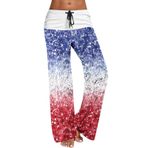 MaNMaNing Kadınlar için bol pantolon rahat yüksek bel pantolon cep şeritli elastik bel baskılı Yoga uzun pantolon Boho çan alt salon eşofman Boho kırpılmış yürüyüş eşofman, mavi, XXL