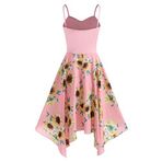 MaNMaNing Kadınlar için Büyük Beden Elbise Kaşkorse Asimetrik Mendil Baskılı Ayçiçeği Moda Elbise Kabarık Resmi Elbise Slip Pamuklu Elbise, pinguin gri, S