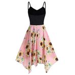 MaNMaNing Kadınlar için Büyük Beden Elbise Kaşkorse Asimetrik Mendil Baskılı Ayçiçeği Moda Elbise Kabarık Resmi Elbise Slip Pamuklu Elbise, siyah, 4XL