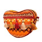 MaNMaNing Kadınlar için çanta Crossbody çiçek işlemeli çanta Bohemian şeftali kalp püskül çanta renkli etnik bir omuz Crossbody çanta bayanlar büyük seyahat çantası, Yellow, One Size