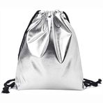 MaNMaNing Kadınlar için dize çanta su geçirmez Pat_ent PU deri yumuşak İpli çanta rahat moda spor spor sırt çantası sırt çantası, gümüş, 34 x 42CM