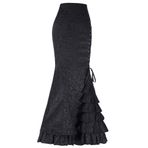 MaNMaNing Kadınlar için Etekler Balık Kuyruğu Etek Uzun Retro Fırfır Punk Vintage Bodycon Etek Bayanlar Goth Etek Saten Etek Tenis Etek Denim Etek Wrap Etek, siyah, M