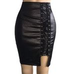 MaNMaNing Kadınlar için etekler deri diz etek kalça etek bel bandaj yüksek bölünmüş seksi etek bayanlar şal etek tenis etek kot etek dantel etek saten etek, siyah, 4XL