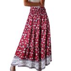 MaNMaNing Kadınlar için etekler etek etek uzun çiçek baskı boyutu yaz Boho kırışıklık etekler artı moda etek bayanlar Boho etek yaz etek yaz etek, kırmızı, M